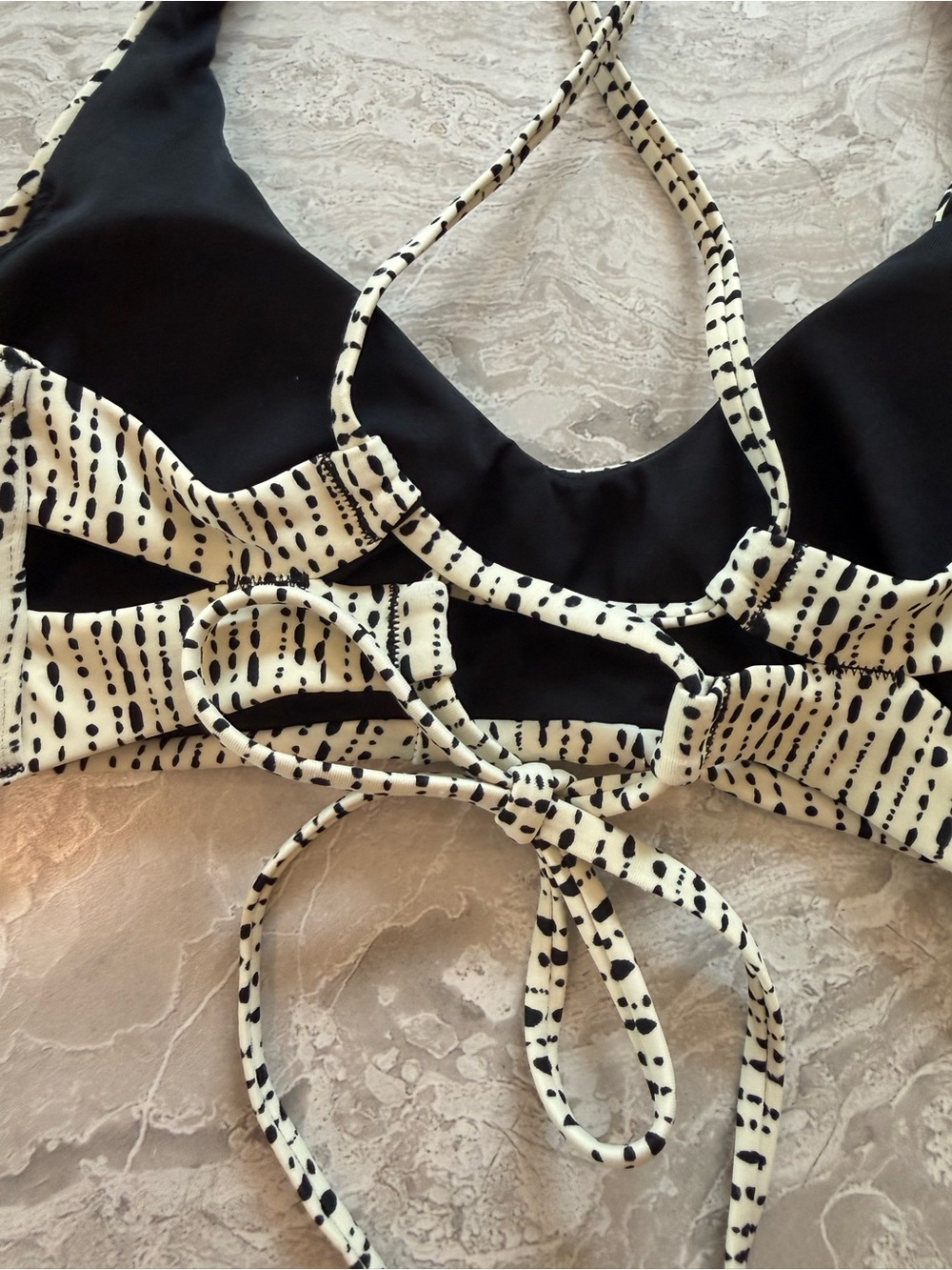 Athleta Cream and Black Speckled Cross-Back Bikini Top, size XXS D - Picture 5 of 5